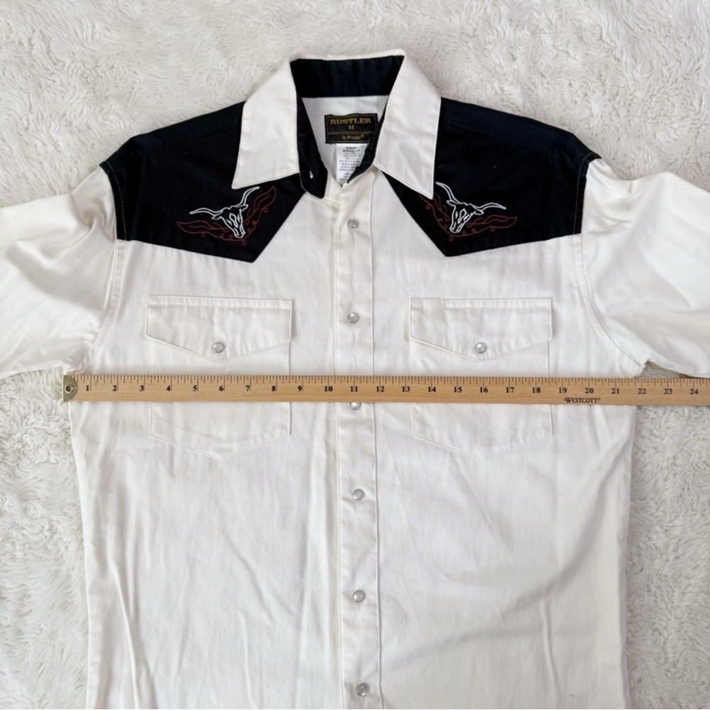 VTG Rustler Wrangler Men Western Cream Embroidery Button Down Long Sleeve MEDIUM - Picture 6 of 9